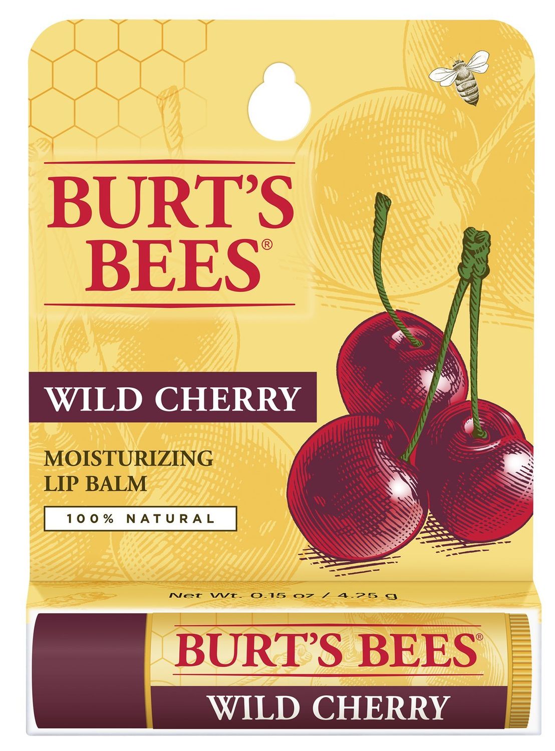 Burt&#39;s Bees 100 Natural Moisturizing Lip Balm, Wild Cherry with Beeswax &amp; Fruit Extracts - 1 Tube
