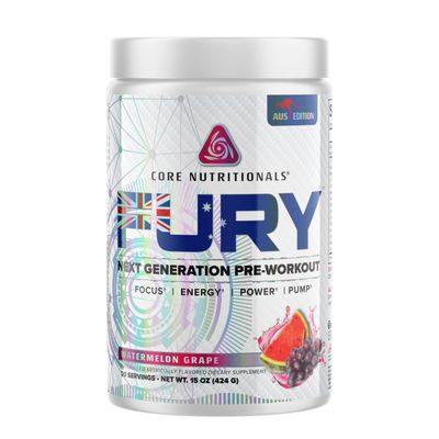 Core Nutritionals Fury Platinum Pre Workout Intensifier with 375mg Caffeine, 5G Creatine Monohydrate, 6G L-Citruline for Maximum Pump, Power, Focus and Energy, 20 Servings (Watermelon Grape)
