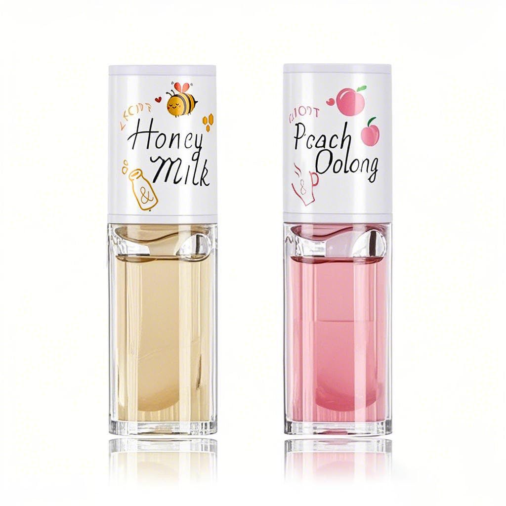 2pcs Peach Honey Lip Gloss, Moisturizing Lip Essence, Plumping Lip Oil Crystal Jelly Lip Oil Balm, Long-Lasting Nourishing Vitamin E Lip Glow Oil Non-Stick Fresh Texture Lip Care Liquid