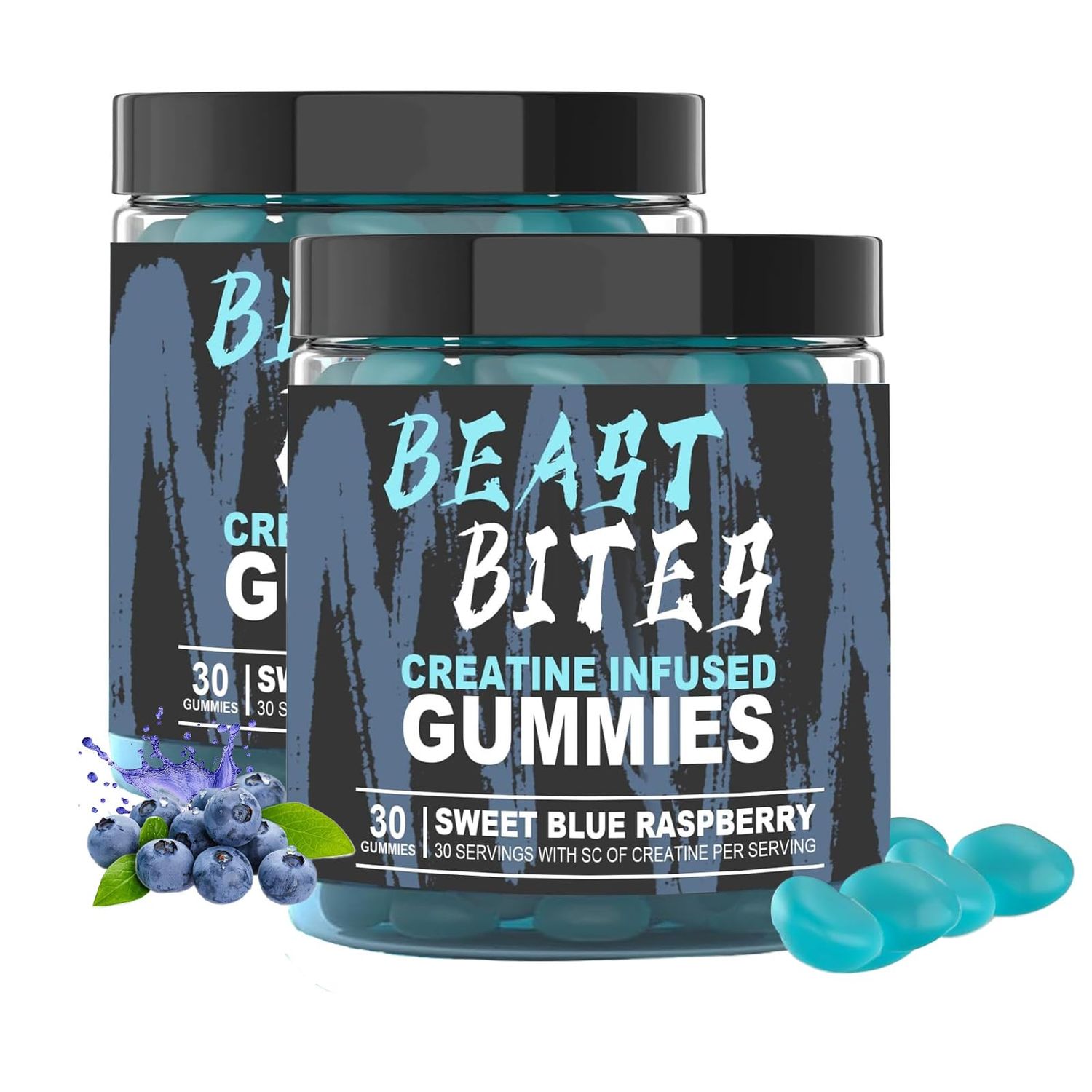 DYALE Beast Bites Creatine Bites - 5g Creatine Monohydrate Per Serving - No Sugar or Artificial Colors - Low-Calorie, Vegan &amp; Halal - Blue Raspberry Flavor - 30 Gummies (2pcs)