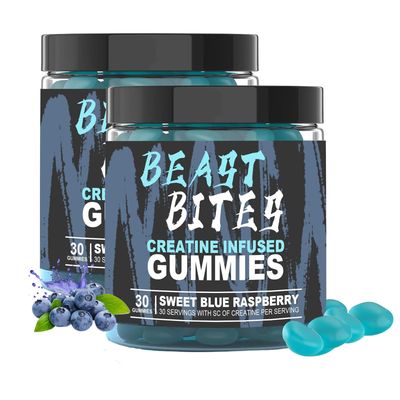 DYALE Beast Bites Creatine Bites - 5g Creatine Monohydrate Per Serving - No Sugar or Artificial Colors - Low-Calorie, Vegan &amp; Halal - Blue Raspberry Flavor - 30 Gummies (2pcs)