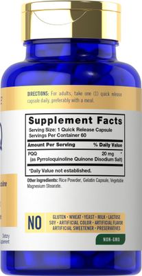 Carlyle PQQ Supplement 20 mg | 60 Capsules | Non-GMO and Gluten Free