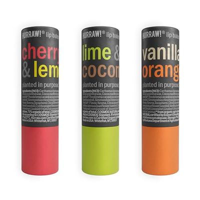 Hurraw! Cherry Lemon, Lime Coconut, and Vanilla Orange Lip Balm 3 Pack Bundle: Plastic-Free with new cardboard push-up tube. Certified Organic, Natural &amp; Vegan. Bee, Shea, Soy &amp; Palm Free. Made in USA