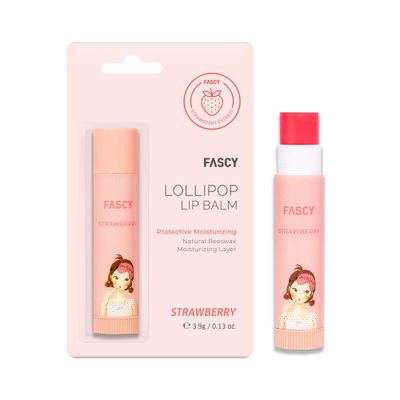 FASCY Lollipop Lip Balm - Lip Balms &amp; Moisturizers, Premium Korean Beeswax Moisturizing Shea Butter, Natural Soybean, and Vitamin E - Paraben-Free - Small (0.13 oz) (Strawberry)