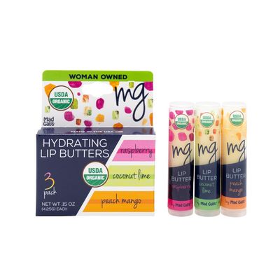 Mad Gab&#39;s MG Signature Coconut Lime, Rapsberry, Peach Mango Lip Butter (3 Pack) | Natural &amp; Organic | Hydrating, Shea Butter