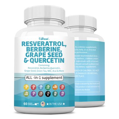Dsvi 60 Capsules Resveratrol 6000mg Berberine 3000mg Grape Seed Extract 3000mg Quercetin 4000mg Green Tea Extract Polyphenol Supplement with N-Acetyl Cysteine Acai Extract for Women and Men,USA