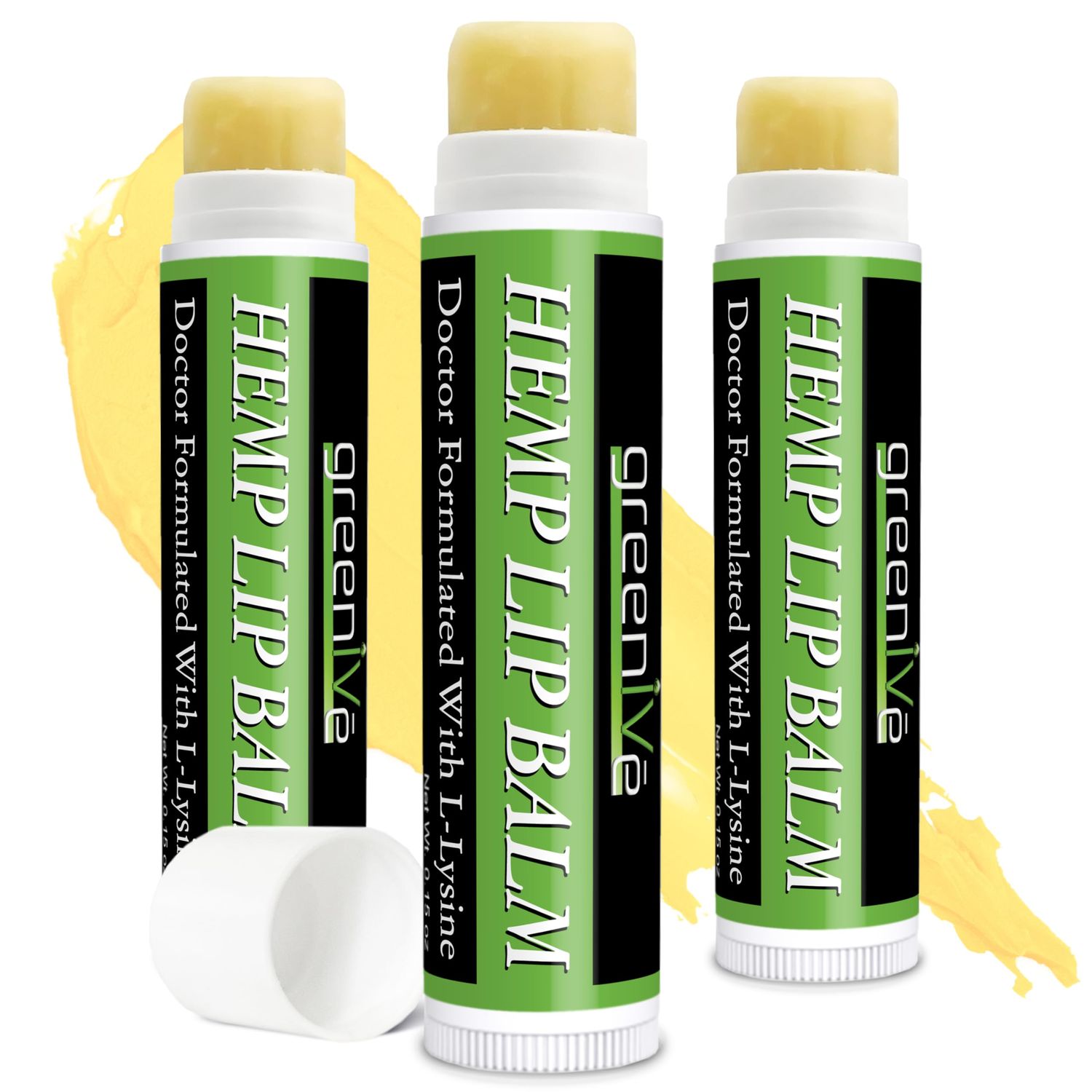 GreenIVe Hemp Lip Balm, Vegan, Omegas 3 &amp; 6, Vitamin E, L-Lysine, Hydrating Handcrafted (3)