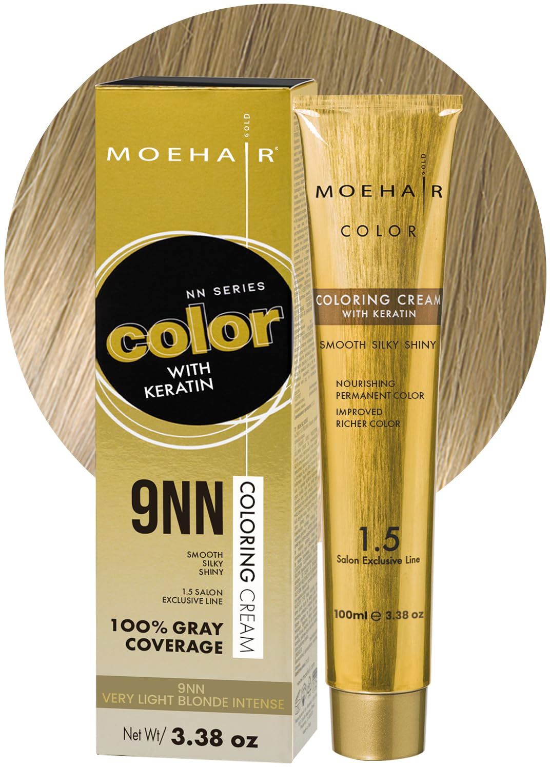 MOEHAIR 9NN Permanent Hair Color (Very Light Blonde Intense) | Hair Color for 100 Gray Coverage | Infused with Keratin | Adds Shines &amp; Smoothens Hair | Non-Drippy | Double Pigmented (3.38 Fl. Oz)