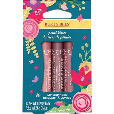 Burt&#39;s Bees Gifts, 3 Moisturizing Lip Shimmer Products, Petal Kisses Kissable Color Spring Set - Peony, Fig &amp; Watermelon (3 Pack)
