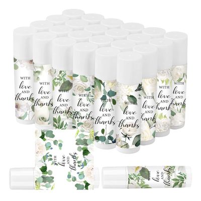 50 Pcs Lip Balm Bulk White Flower Vintage Greenery Lip Balm Lip Care Moisturizing and Nourishing Lip Care Guests Lip Bal Gift for Wedding Bridal Shower Baby Shower Party Favors