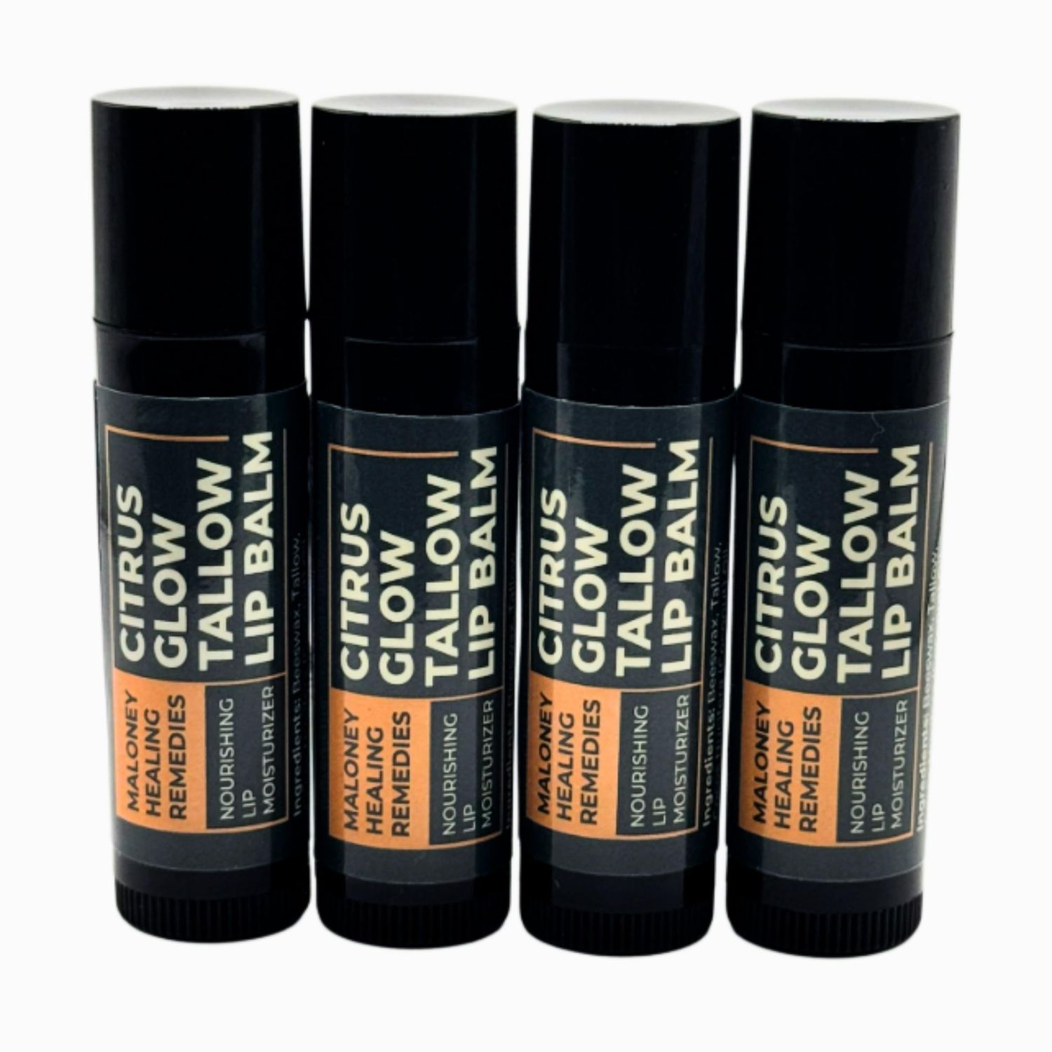 Tallow Lip Balm 4-Pack - Grass-Fed Beef Tallow, Organic Coconut Oil &amp; Beeswax - Natural, Non-Toxic, Citrus Oil Scented - No Seed Oils (4 - Pack, Citrus)