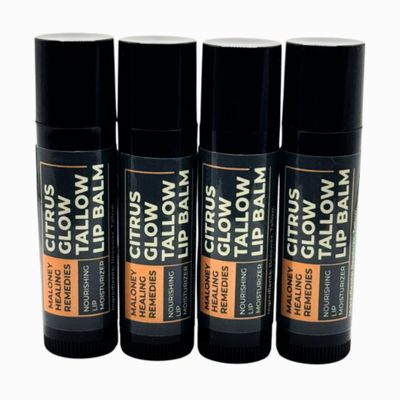 Tallow Lip Balm 4-Pack - Grass-Fed Beef Tallow, Organic Coconut Oil &amp; Beeswax - Natural, Non-Toxic, Citrus Oil Scented - No Seed Oils (4 - Pack, Citrus)