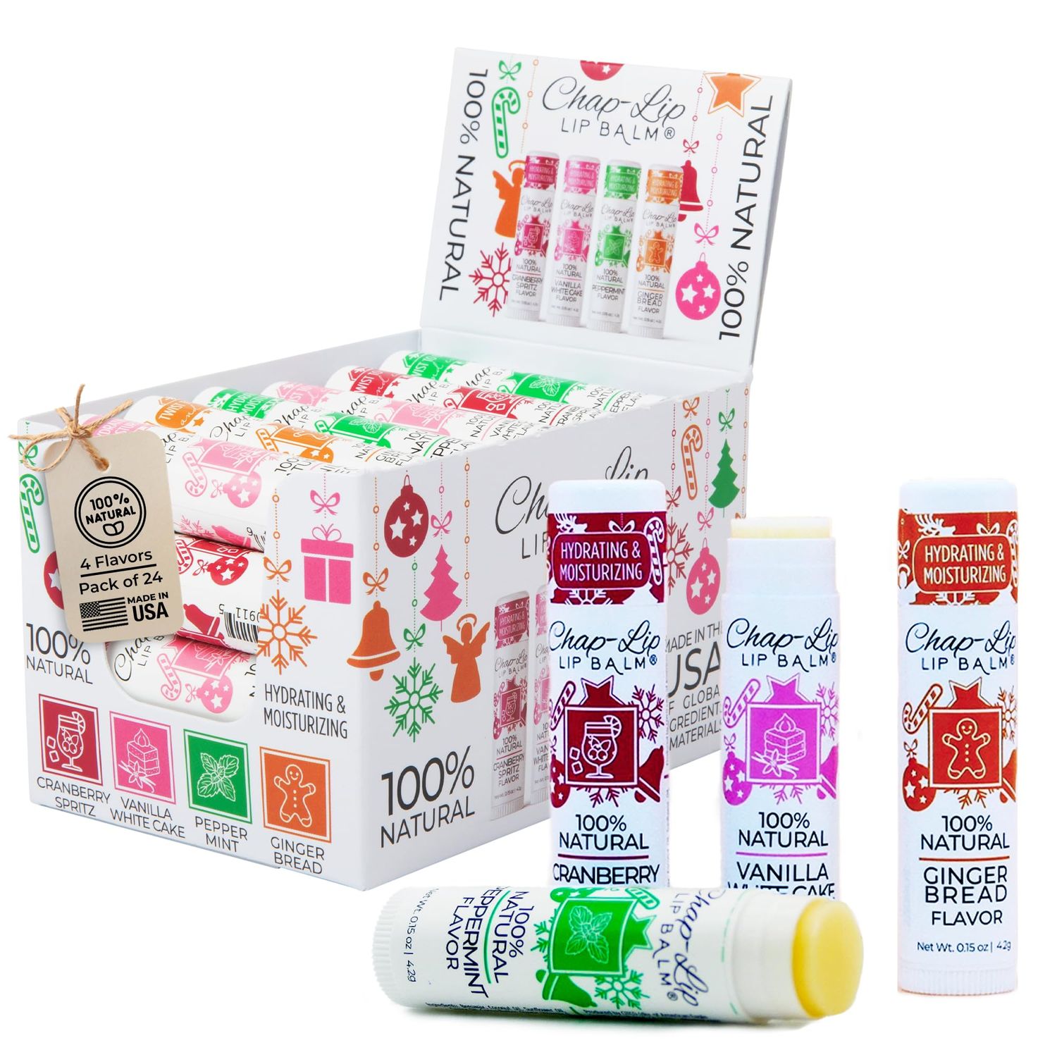 Chap-Lip Lip Balm 100 Natural Lip Balm Set - Beeswax Natural Christmas Gifts for Her - Ideal Gift for Women - Lip Moisturizer for Dry Lips, Cocoa Butter - Petroleum Free Pack of 24