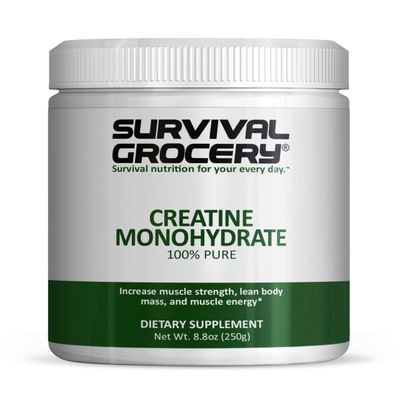Survival Grocery Creatine Monohydrate - Pure, Unflavored, Vegan, Gluten Free, Lactose Free, Non-GMO, Muscle Strength &amp; Recovery Supplement, 0.55lb (250g), USA Made