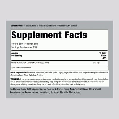 Piping Rock Citrus Bioflavonoid Complex Supplement | 750 mg | 250 Caplets | Vegetarian, Non-GMO, Gluten Free