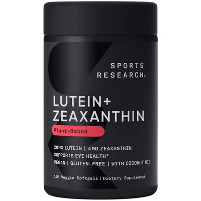 Sports Research Vegan Lutein Zeaxanthin (20mg) with Organic Coconut Oil for Better Absorption - Supports Vision &amp; Eye Health - Vegan Certified &amp; Non-GMO Verified (120 Softgels)