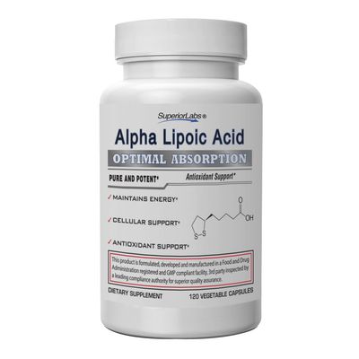 Superior Labs Alpha Lipoic Acid 600mg Capsules, Pure Non-GMO ALA, High Absorption Nerve &amp; Neuropathy Support, Tingling Feet/Hands Relief, Healthy Aging Antioxidant, 120 Veg Caps, 4-Month Supply