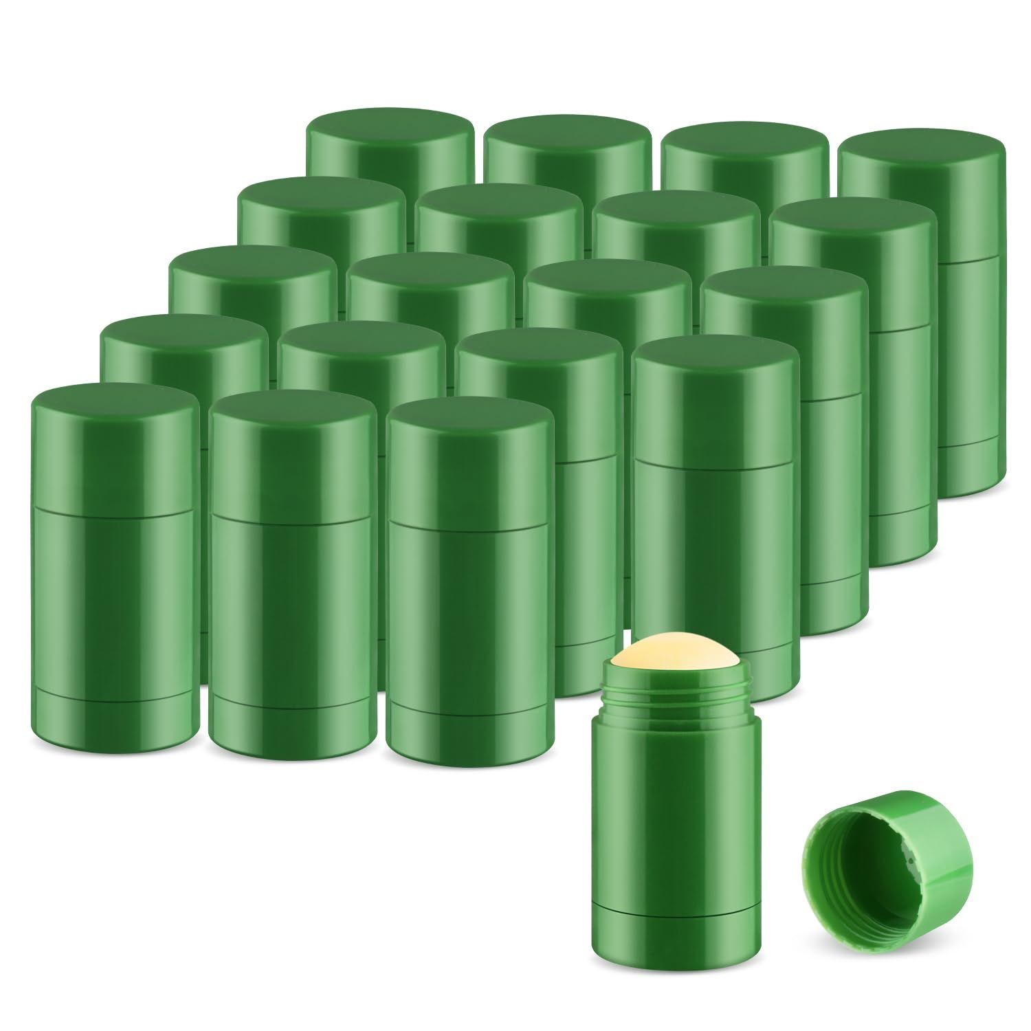 DynnnDy 20 Pack 40g Green Plastic Deodorant Tubes Refillable Solid Fragrance Containers Bottom Fill Jars for DIY Lotion Bars,Lipbalm,Sunscreen Sticks