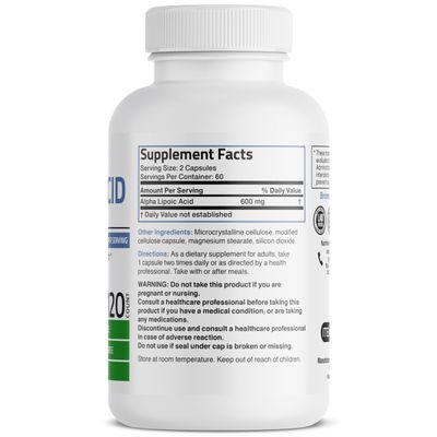 Bronson Alpha Lipoic Acid 600 MG Free Radical Scavenger Supports Antioxidant Health - Non-GMO, 120 Vegetarian Capsules (60 Servings)