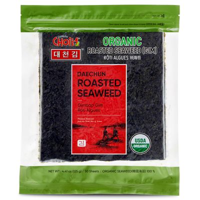 CHOI&#39;s 1 Organic Roasted Seaweed, Gim, Sushi Nori/ (50 full sheets)/ Product of Korea/ Gold Grade- Vegan, Keto, Gluten Free, Full of Fiber, Vitamin, Mineral, High protein, Omega 3&#39;s