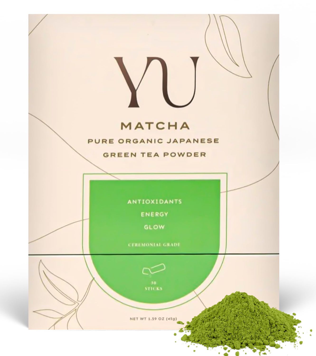 Yu Tea Organic Ceremonial Grade Matcha Powder, Instant Packets | Packed with Antioxidants, L-Theanine &amp; Natural Caffeine | Unsweetened Grade A Japanese Matcha Powder | Single Serve Sticks, 30 Ct