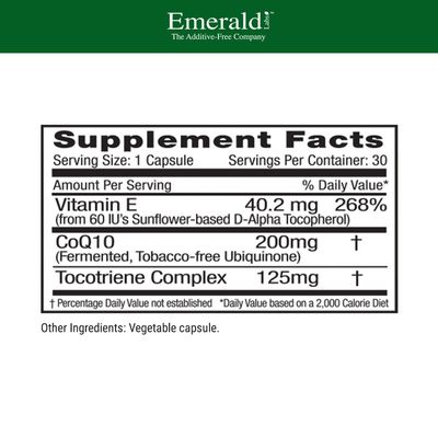 EMERALD LABS CoQ10 200mg - Premium Wellness Supplement with Natural Vitamin E - Supports Antioxidant, Circulation, Energy & Heart Health - 30 Capsules (30-Day Supply)