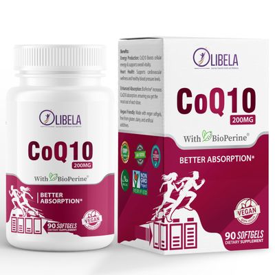 OLIBELA CoQ10 200mg Vegan Softgels with BioPerine, Better Absorption, Naturally Fermented, Heart Health &amp; Energy Support, Antioxidant Supplement, Easy to Swallow, Gluten-Free, 3 Month Supply, 90 Count