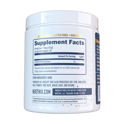 Nu-Creatine Pure Monohydrate to Support Muscle Growth &amp; Recovery - Supports Cognitive Function - Maximize Your Performance and Workout - 5g per Serving - 50 Servings