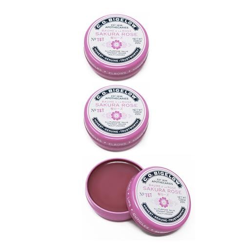 C.O. Bigelow Sakura Rose Salve Tins, Pack of 3 Lip Balm Tins, All Purpose Salve for Lips, Cuticles, Hands &amp; Dry Skin, Lip Balm Set, 0.8 oz