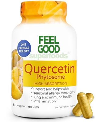 FeelGood Superfoods Quercetin Phytosome - High Absorption - Health Supplement for Immune &amp; Respiratory Health Support - Premium Antioxidant - 60 Capsules