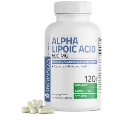 Bronson Alpha Lipoic Acid 600 MG Free Radical Scavenger Supports Antioxidant Health - Non-GMO, 120 Vegetarian Capsules (60 Servings)