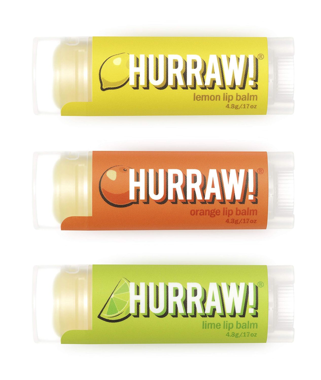 Hurraw! Lemon, Orange, Lime Lip Balms, 3 Pack Bundle: Organic, Certified Vegan, Cruelty and Gluten Free. Non-GMO, 100 Natural Ingredients. Bee, Shea, Soy and Palm Free. Made in USA