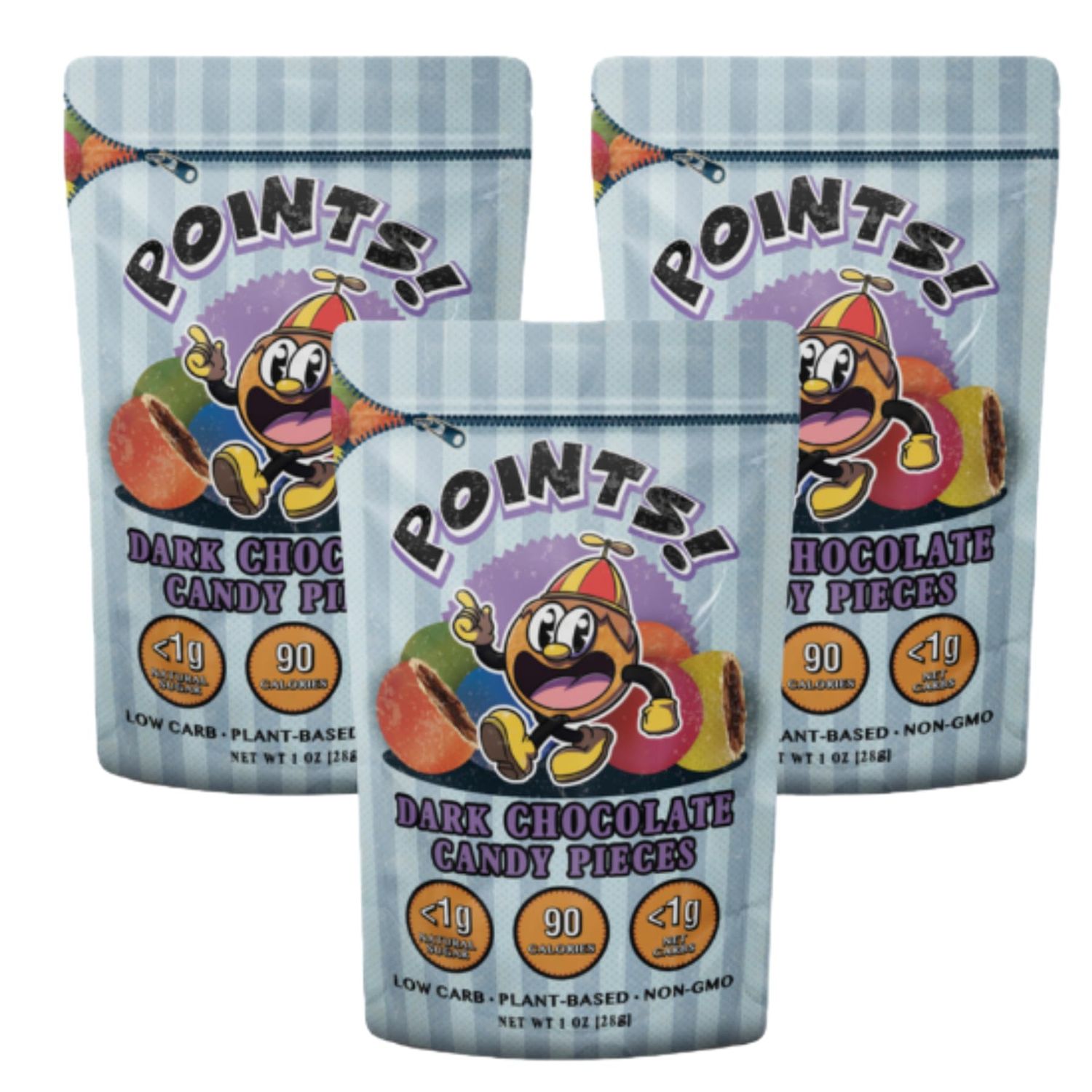 Points! Dark Chocolate Candy - Vegan Sugar Free Candy for Diabetics, Healthy Snacks for Adults &amp; Kids, Dye Free, Gluten Free, Low Carb (3 Pack, Dark Chocolate)