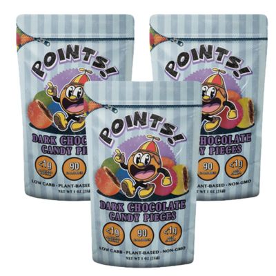 Points! Dark Chocolate Candy - Vegan Sugar Free Candy for Diabetics, Healthy Snacks for Adults &amp; Kids, Dye Free, Gluten Free, Low Carb (3 Pack, Dark Chocolate)