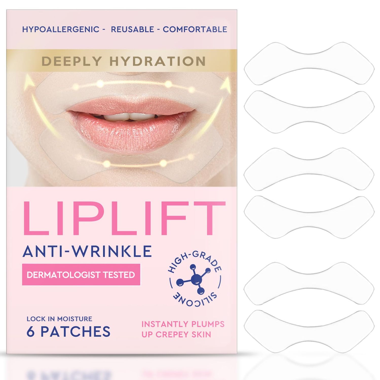 SudopoABAB Anti Wrinkle Patches for Lip, Overnight Smoothing Wrinkles - Anti-Wrinkle Silicone Facial Patch-es for Lip, Fine Lines Wrinkle Pa-tches for Smile Line &amp; Li-p Area