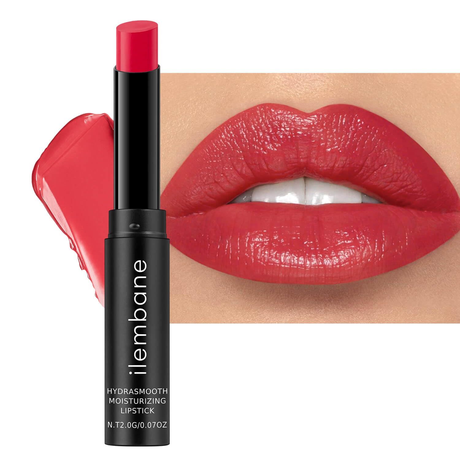 ilembane Moisture Classic Red Lipstick Hydrating Creamy Lip Balm for Dry Lips, Rosy Red Glossy Finish for Work Creamy Lipstick for Daily Wear, First Crush