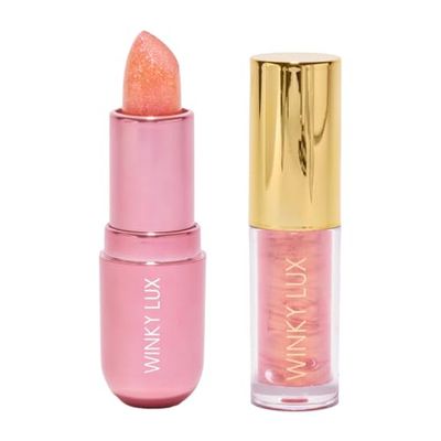 Winky Lux Pink Opal Glimmer Balm &amp; Pink Opal Lip Oil Duo - pH Custom Color Lip Balm &amp; Hydrating Lip Oil Set with Jojoba Oil &amp; Ceramides, Subtle Vanilla Scent, Vegan &amp; Cruelty-Free