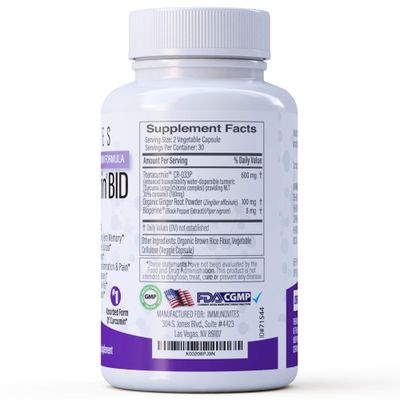 IMMUNOVITES Theracurmin BID 300mg (Nano Curcumin 90mg per Cap.) 600mg per Serving - Now w/Ginger &amp; Bioperine (60ct Bottle)