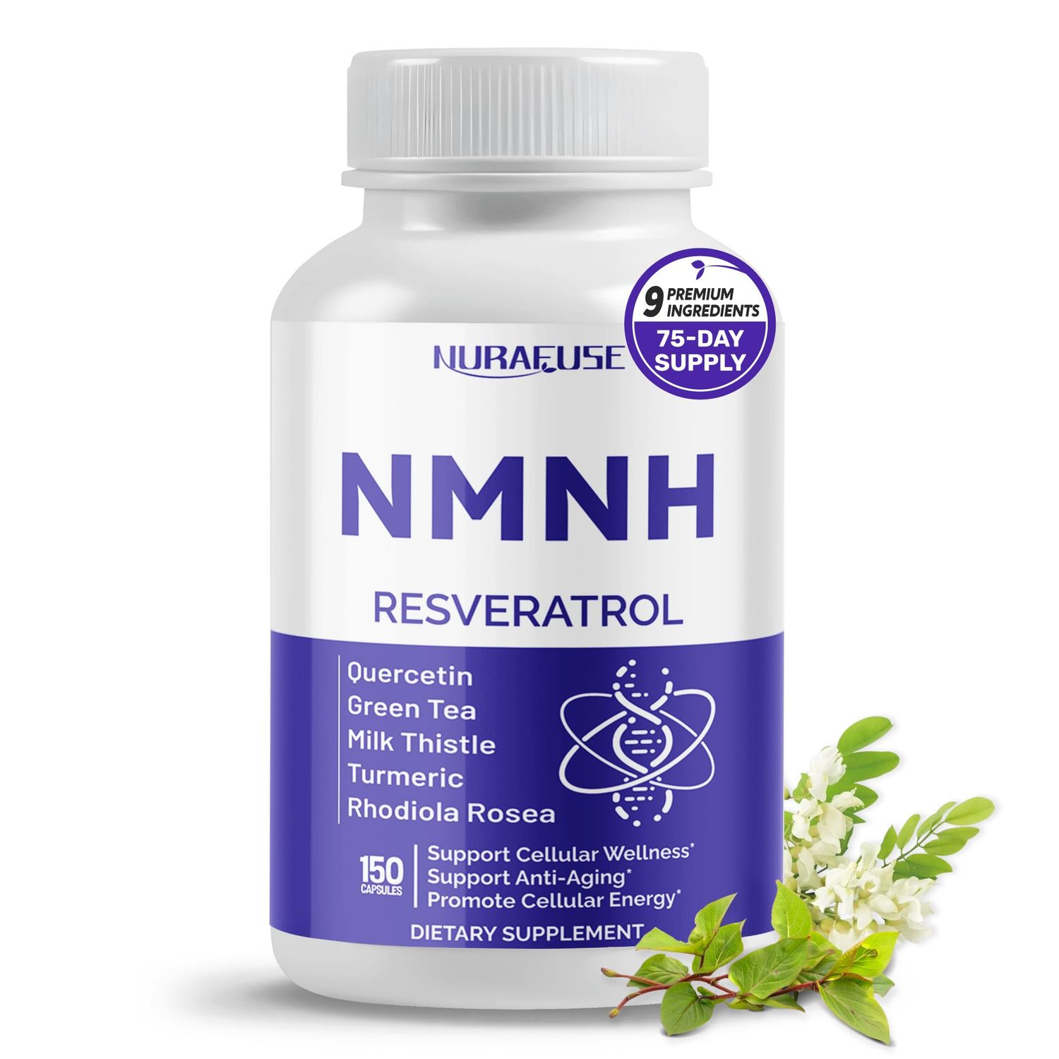 High Potency NMNH with Resveratrol, Quercetin, Green Tea, Milk Thistle, Turmeric &amp; Rhodiola Rosea - Supports Cellular Wellness &amp; Anti-Aging - Made in The USA