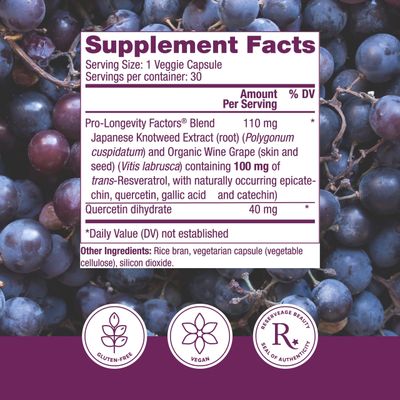 Reserveage Beauty, Resveratrol 100 mg, Antioxidant Supplement for Heart and Cellular Health, Supports Healthy Aging and Immune System, Paleo, Keto, 30 Capsules (30 Servings)