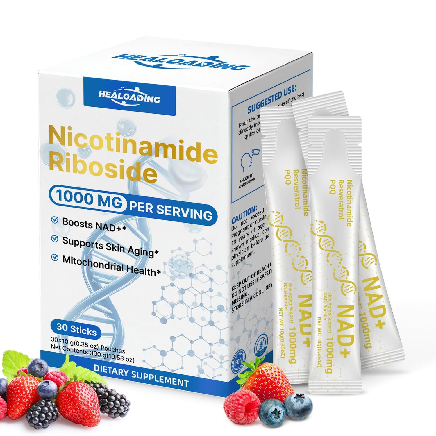 HEALOADING Liquid NAD Supplements for Women: Nicotinamide Riboside Resveratrol Supplements 1000MG with PQQ, NAD Supplement Strawberry Flavor Drink for Support Skin Aging, Energy and Focus - 30 Sticks