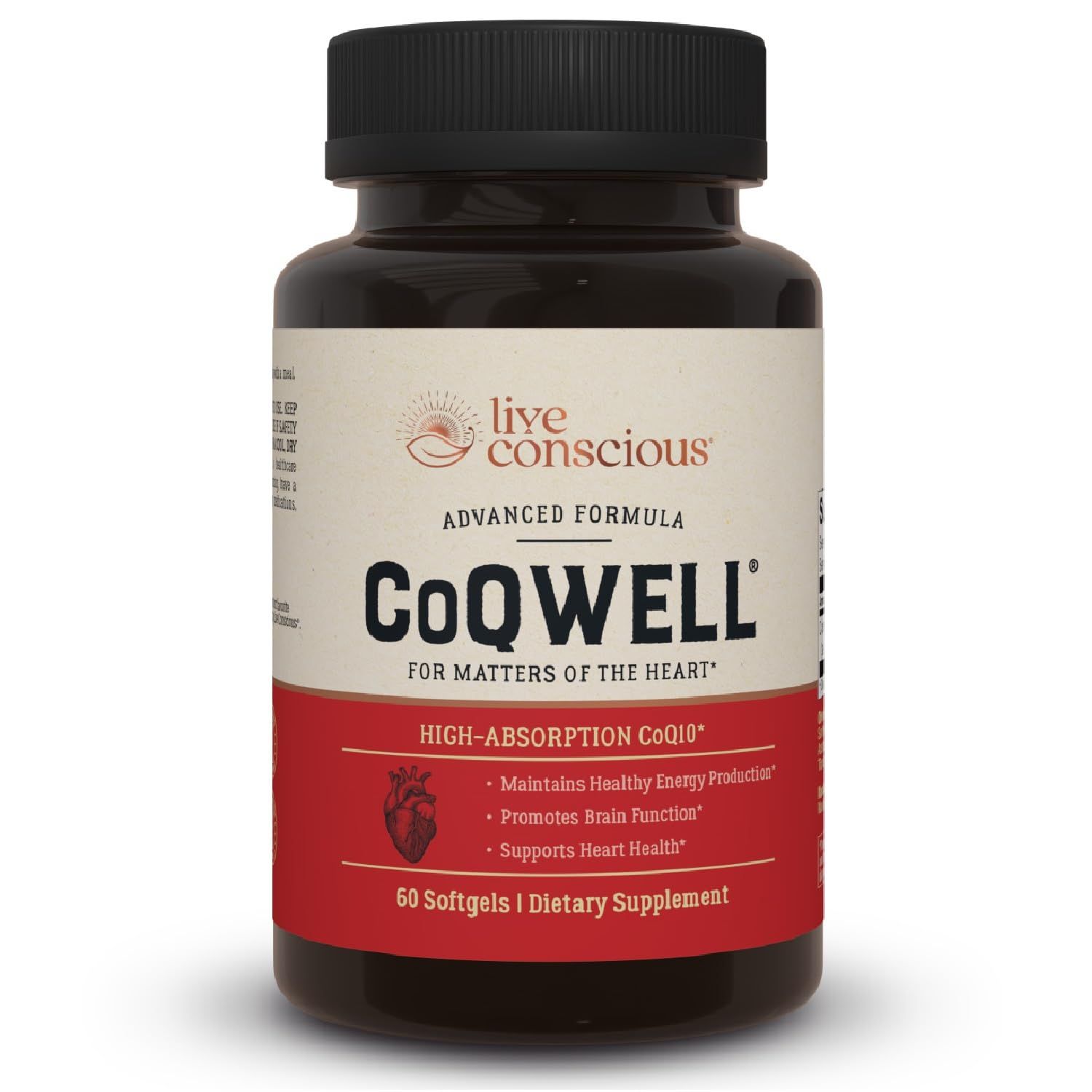 Live Conscious CoQWell - CoQ10 Heart, Brain, and Vascular Health Support, Coenzyme Q10 Ubiquinone - 60 Softgels - 60 Day Supply