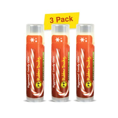 Rubber Ducky Carefree, Natural Organic Lip Balm - Lip Hydration &amp; Lip Moisturizer for Very Dry Lips - Candy Cane Peppermint Lip Balm Flavor with Vitamin E - Vegan, Certified Organic Lip Care - 3 Pack