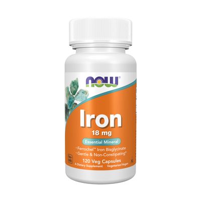 NOW Foods Supplements, Iron 18 mg, Non-Constipating, Essential Mineral, 120 Veg Capsules