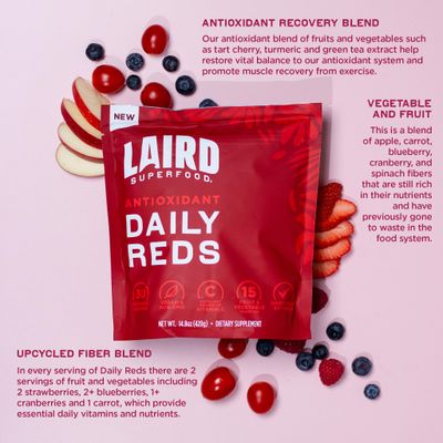 Laird Superfood Antioxident Daily Reds Powder, Free Radical Fighting Blend, Vitamin C, Manganese, 2 Servings of Fruits and Vegetables Per Serving, 15 Pack