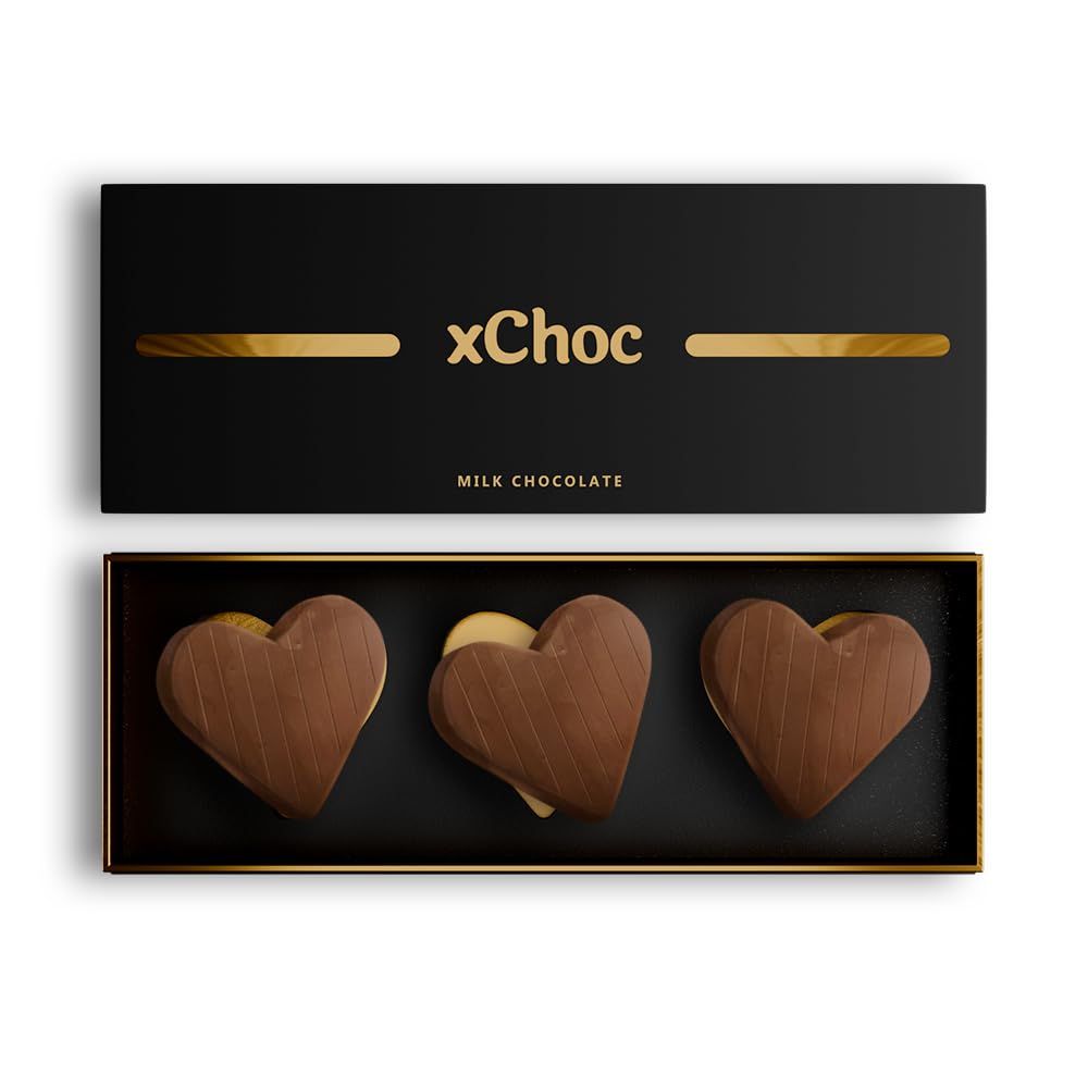 xChoc Chocolate Hearts For Couples - Milk Chocolate to Improve Mood, Performance &amp; Energy - Vegetarian &amp; Gluten-Free for Men &amp; Woman (1 Box) Romance Chocolate