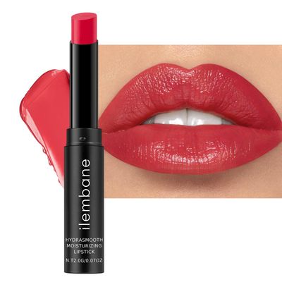 ilembane Moisture Classic Red Lipstick Hydrating Creamy Lip Balm for Dry Lips, Rosy Red Glossy Finish for Work Creamy Lipstick for Daily Wear, First Crush