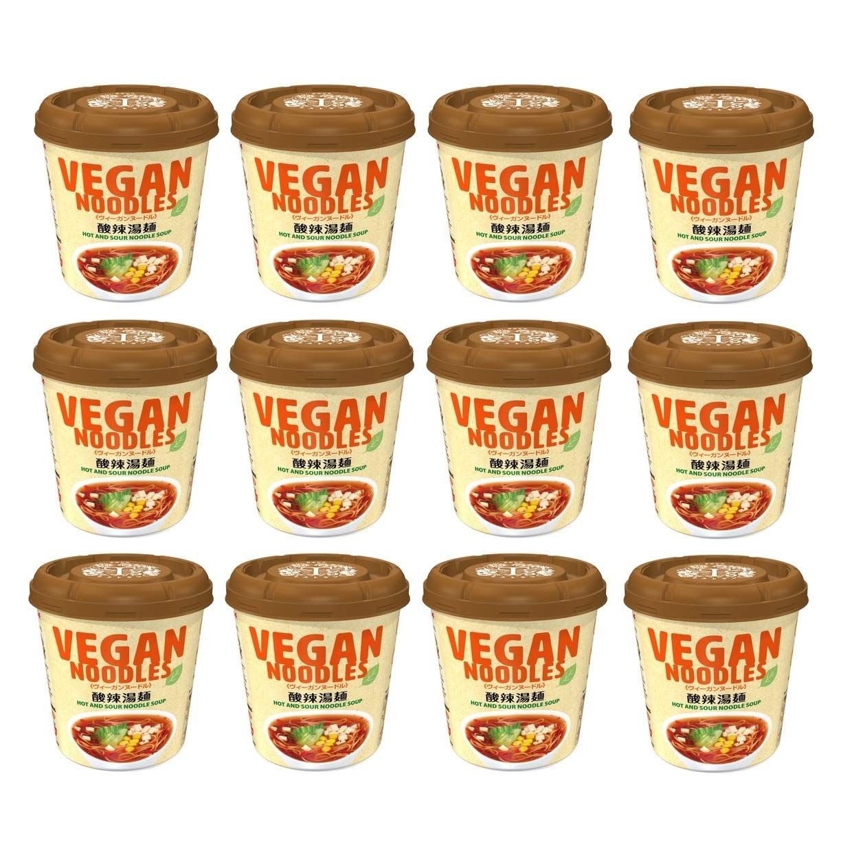 Yamadai New Touch VEGAN NOODLES Ramen and hakoco Original Fork (Hot and Sour Noodles, Pack of 12)