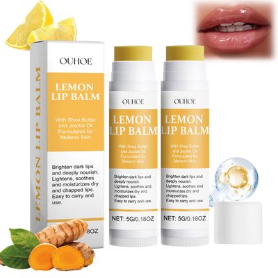 Lemon and Turmeric Lip Balm,Vitamin C Lip Moisturizing Balm for Dark Lips-Prevents Dry,Reduces Lip Lines,Organic Turmeric Lip Balm-Lip Exfoliator Scrub for Lip Softening &amp; Hydration (2Pcs)
