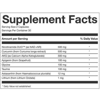 PERPETUA.LIFE AEON White Liposomal NAD Longevity Complex, with Curcumin, NAD, NR, Astaxanthin, AKG, Apigenin, Glycine, Anti-Aging Supplement, Vegan, 60 Capsules